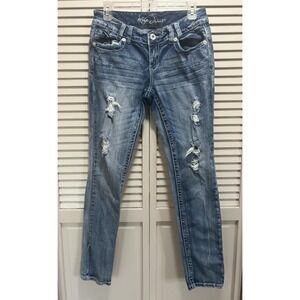 Ariya Jeans Juniors Light Wash Skinny Denim‎ Jeans Distressed Low Rise Size 9/10